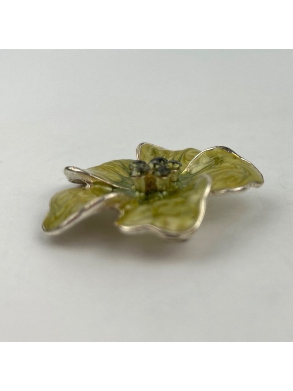 50's Green Flower Enamel Rhinestones Vintage Brooch Glossy Retro Cute Costume - Picture 6 of 7